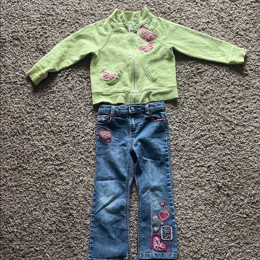 Sonoma Light Green Zip-Up Jacket with Pink Butterfly Accents
